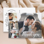 Wedding Thank You Photo Collage 5x7 Postcard<br><div class="desc">Say thank you in style with this larger "postcard" featuring 4 of your wedding photos accented with a chic hand-lettered looking script font that reads "Thank you" or change to your custom text. Add your names and wedding date to the front and type in your custom thank you note on...</div>