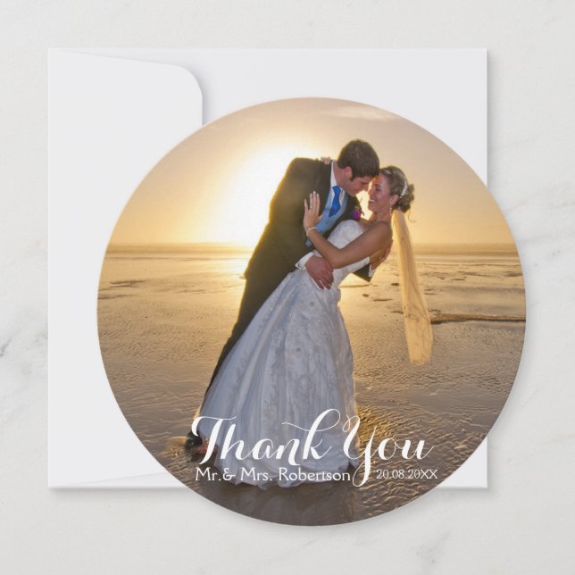 Wedding Thank You Photo Flat Round Card (Front)