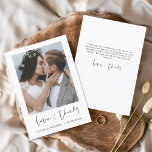 Wedding Thank You Photo Simple Minimalist<br><div class="desc">Wedding Thank You Cards that have a photo on the front and back. The Thank you cards contain a modern hand lettered cursive script typography that are elegant,  simple and modern to use after you wedding day celebration.</div>