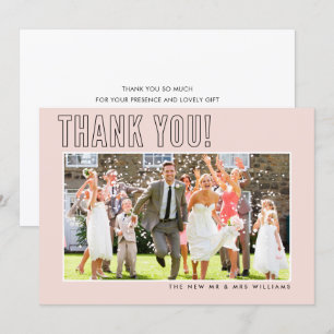 WEDDING THANK YOU photo simple outline blush pink Card