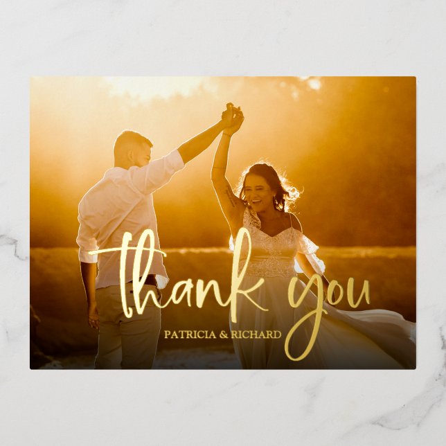 Wedding Thank You Photo Thank You Foil Holiday Postcard (Front)