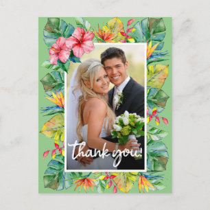 Wedding Thank You   Photo with Tropical Border Postcard
