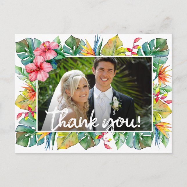 Wedding Thank You | Photo with Tropical Border Postcard (Front)