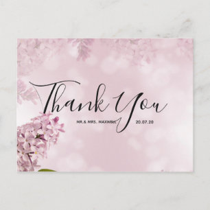 Wedding Thank You Pink Floral Script Postcard
