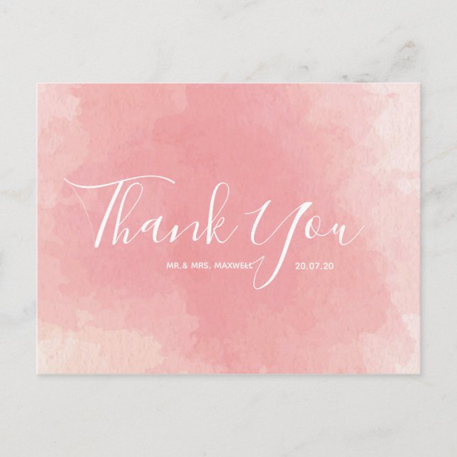 Wedding Thank You Pink Watercolour Script Postcard (Front)