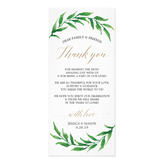 Wedding Thank You Place Card and Menu - Greenery (Front)