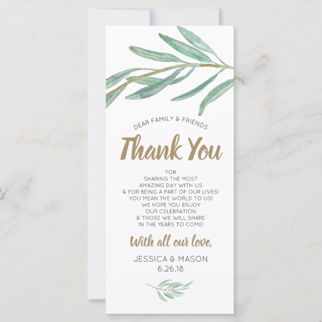 Wedding Thank You Place Card - Rustic Greenery (Front)