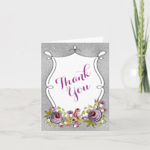 Wedding Thank You   Plum Florals, FAUX Silver Foil