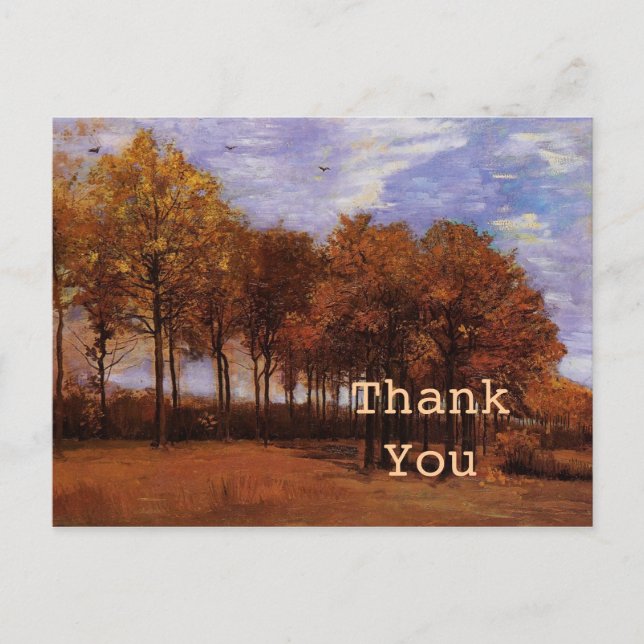 Wedding thank you postcard for fall weddings. (Front)