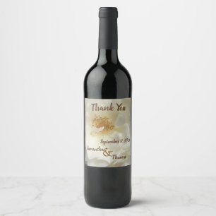 Wedding Thank You Pretty White Rose Floral Guest Wine Label