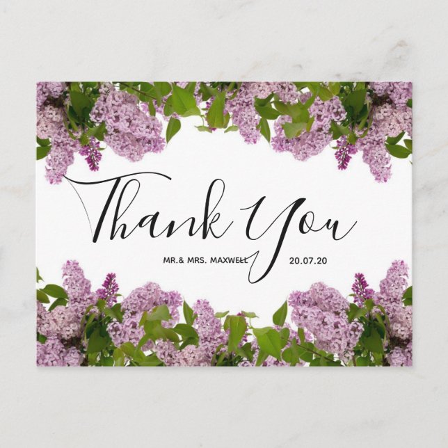 Wedding Thank You | Purple Floral Script Postcard (Front)