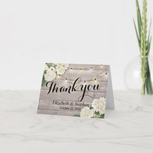 Wedding Thank You Rustic Wood Floral String Lights Card