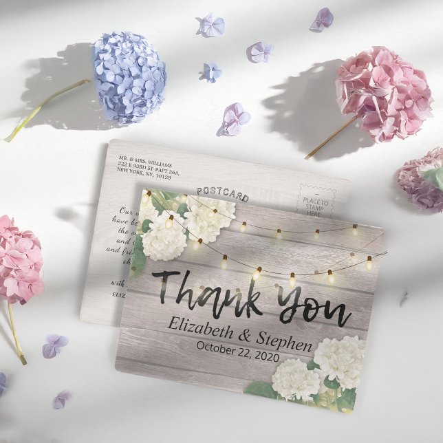 Wedding Thank You Rustic Wood Floral String Lights Postcard (Creator Uploaded)