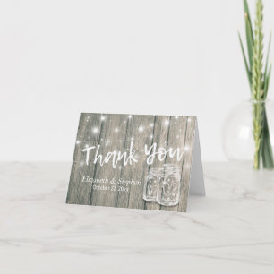 Wedding Thank You Rustic Wood Mason Jar Lights Card