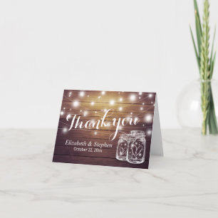 Wedding Thank You Rustic Wood Mason Jar Lights Card