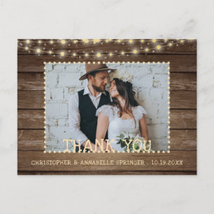 Wedding Thank You Rustic Wood String Lights Postcard