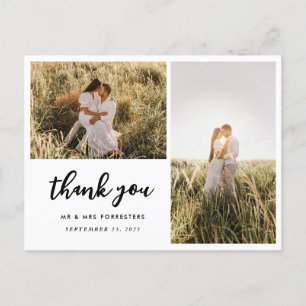 Wedding Thank You Script Elegant   Two Photos Postcard