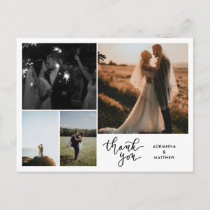Wedding Thank You Script   Modern Photo Collage Postcard