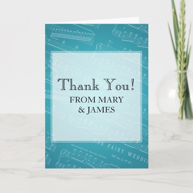 Wedding "Thank you" Sheet Music Blue Thank You Card (Front)