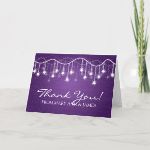 Wedding "Thank you" Shimmering Stars Purple Thank You Card