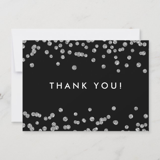 Wedding Thank You Silver Glitter Confetti Black Card (Front)