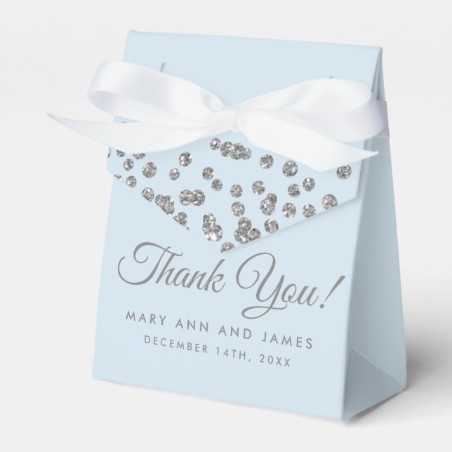 Wedding Thank You Silver Glitter Confetti Ice Blue Favour Box (Front Side)