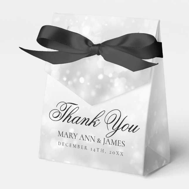 Wedding Thank You Silver Shimmer Lights Favour Box (Front Side)