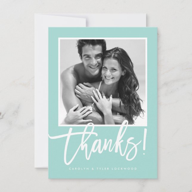 WEDDING THANK YOU simple calligraphy mint white Card (Front)