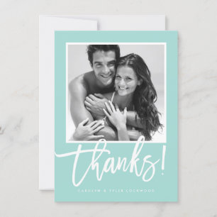WEDDING THANK YOU simple calligraphy mint white Card
