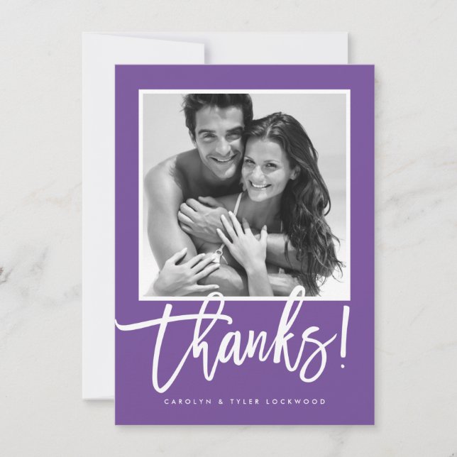 WEDDING THANK YOU simple calligraphy purple (Front)