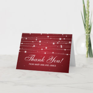 Wedding "Thank you" Sparkling Lines Red Thank You Card