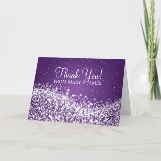 Wedding "Thank you" Sparkling Wave Purple Thank You Card (Front)
