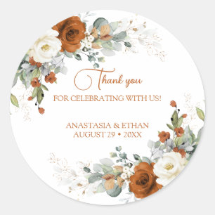 Wedding thank you sticker with burnt orange flower