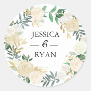 Wedding Thank you stickers   White & gold flowers