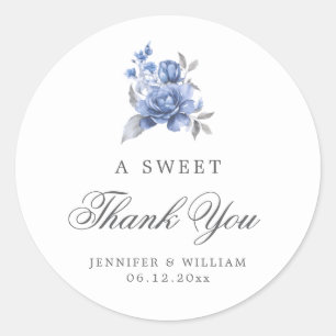 Wedding Thank You Sweet Dusty Blue Rustic Floral  Classic Round Sticker
