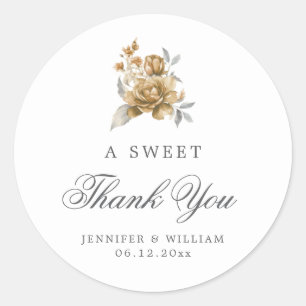 Wedding Thank You Sweet Gold Rustic Floral Classic Round Sticker