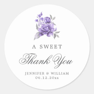 Wedding Thank You Sweet Purple Rustic Floral  Classic Round Sticker