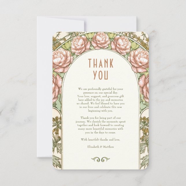 Wedding Thank You Vintage Art Nouveau Card (Front)