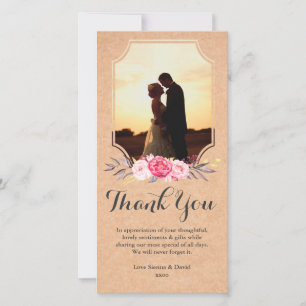 Wedding Thank You Watercolor Flowers Photo Card