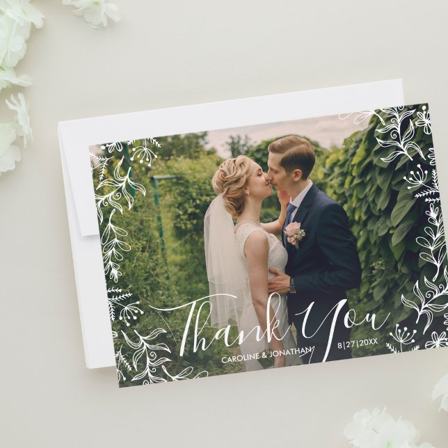 Wedding Thank You White Floral Framed Photo (Creator Uploaded)