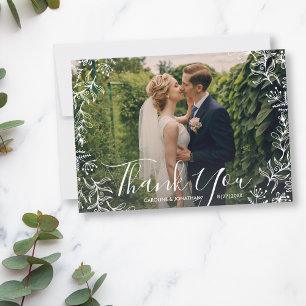 Wedding Thank You White Floral Framed Photo Card