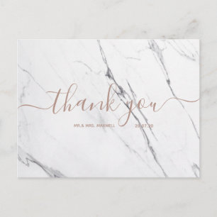Wedding Thank You White Marble Script Postcard
