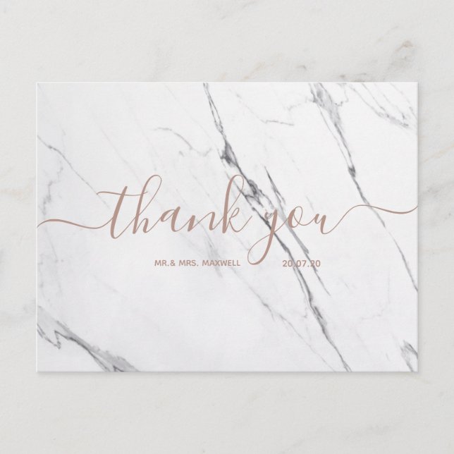 Wedding Thank You | White Marble Script Postcard (Front)
