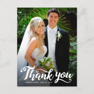 Wedding Thank You   White Script Over Photo Postcard