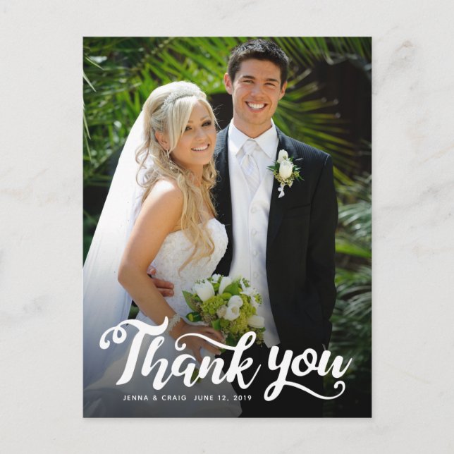 Wedding Thank You | White Script Over Photo Postcard (Front)