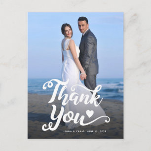 Wedding Thank You   White Script Over Photo Postcard