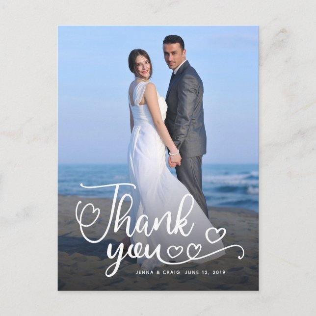 Wedding Thank You | White Script Over Photo Postcard (Front)