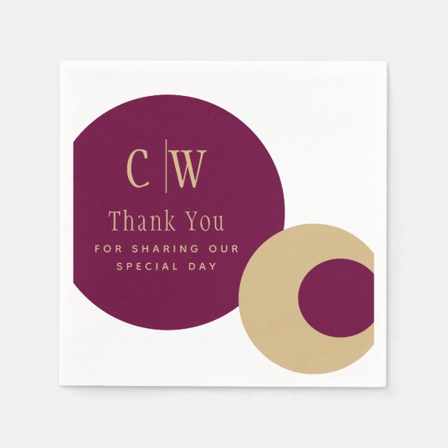 Wedding Thank You Wine Berry Gold Monogrammed Napkin (Front)