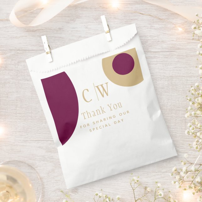 Wedding Thank You Wine Berry Green Gold Gift Goody Favour Bags (Clipped)