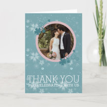 Wedding Thank You Winter Blue Floral Photo Card